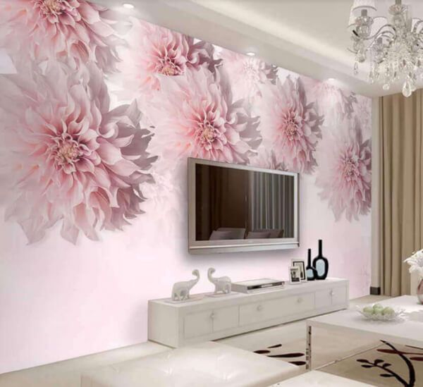 шпалери 3d для спальні з рожевими квітами