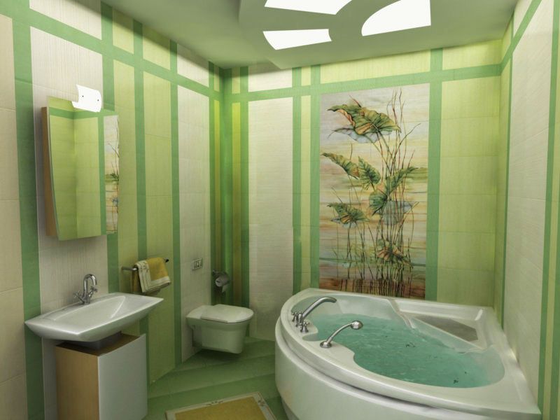 красивый интерьер ванной в зеленых тонах