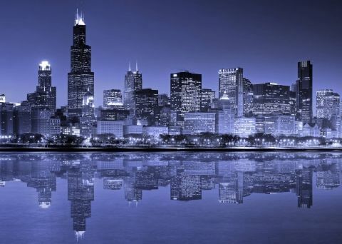 Фотообои Современный город Чикаго Движение в ночном Чикаго